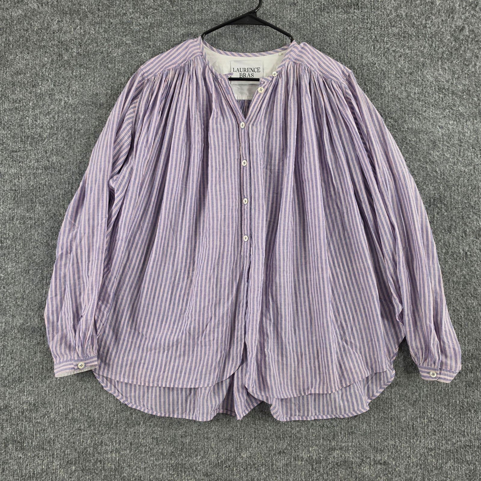 Laurence Bras Top 38 Chemise Cigar Blouse Striped Purple Boho Coastal Summer Chi