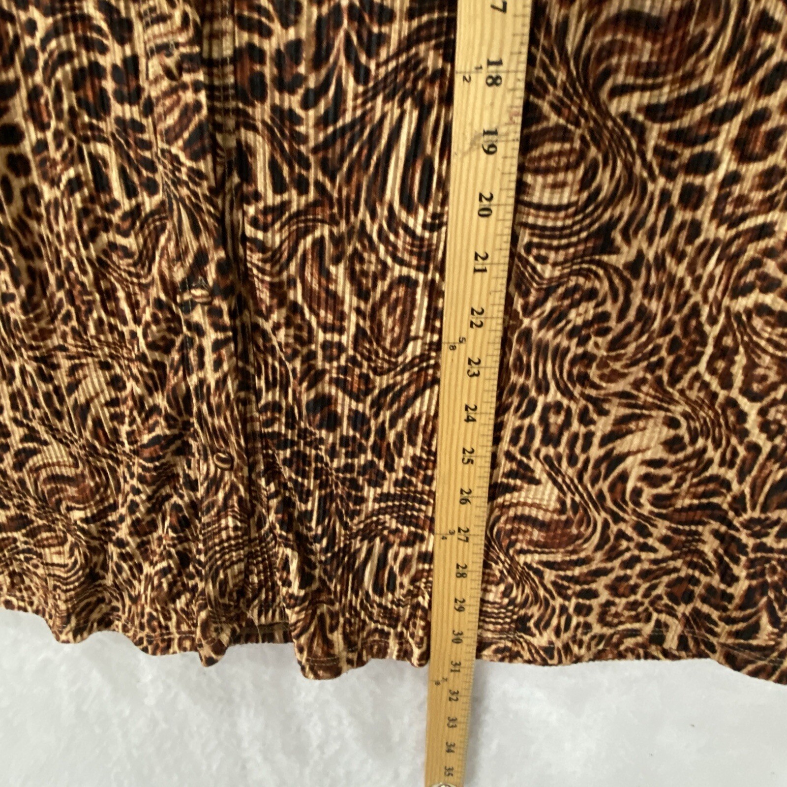 Inner Circle Leopard Print Top Woman’s 1x, 3x Button Up Accordion Pleated Brown