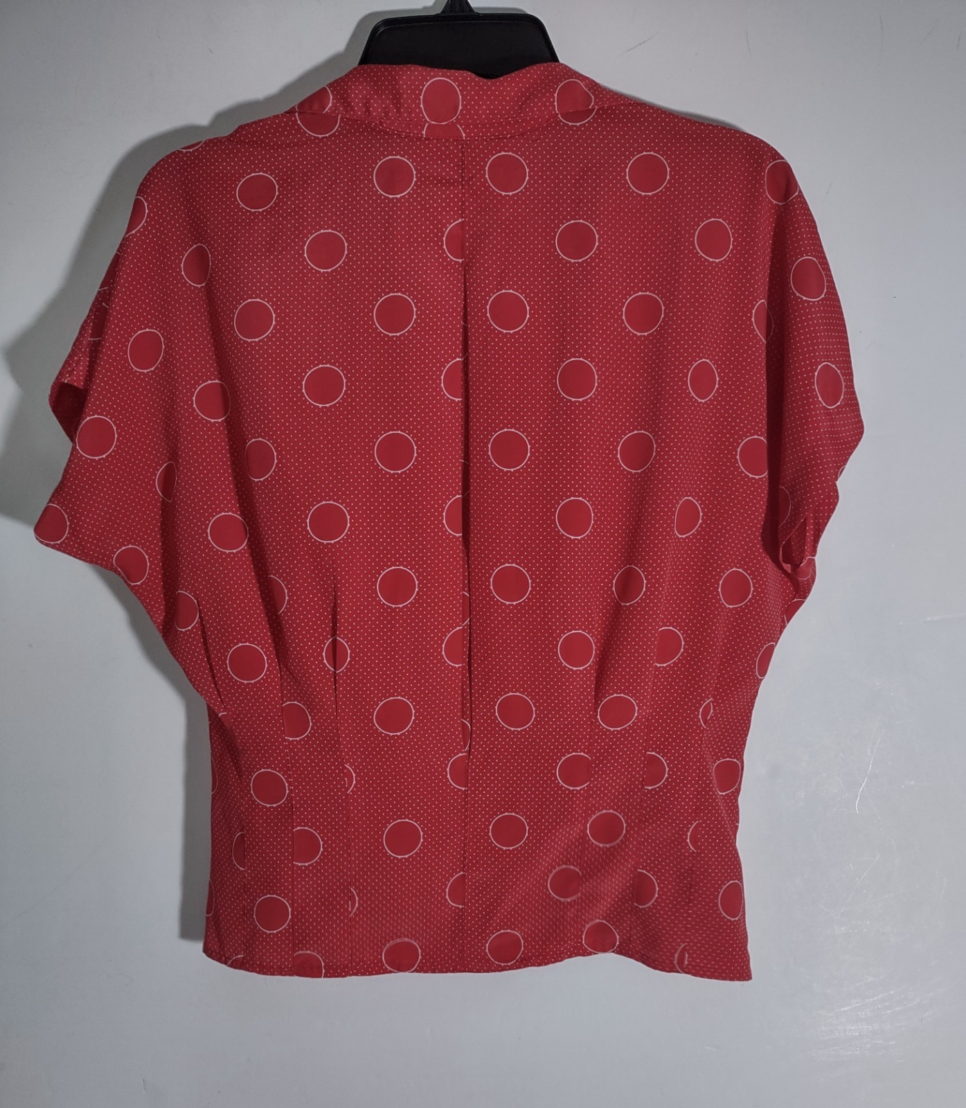 Vtg 80s Retro Pin-Up Polka Dot Red Blouse Rockabilly French twee Librarian Top