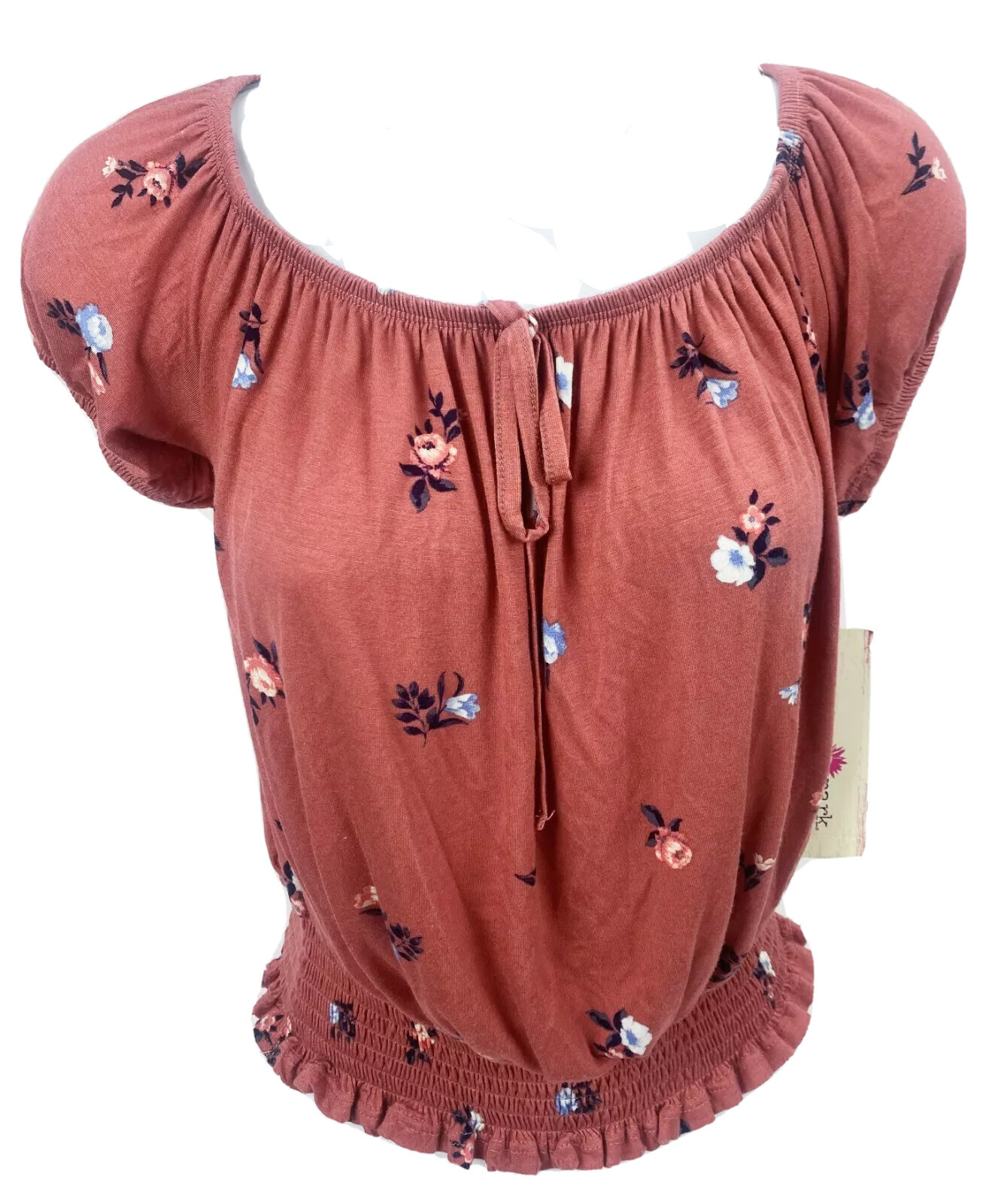 Junior XL Wishful Park Jersey Knit T Shirt Top Peasant Floral Rose Color