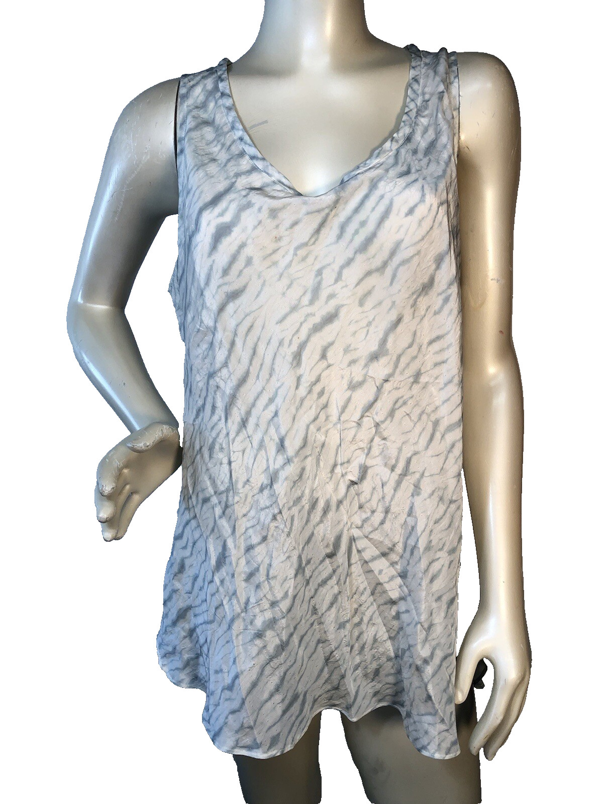 Eileen Fisher L Blue/Gray Silk Tie Dye Lightweight Tunic Top Blouse Bin-B