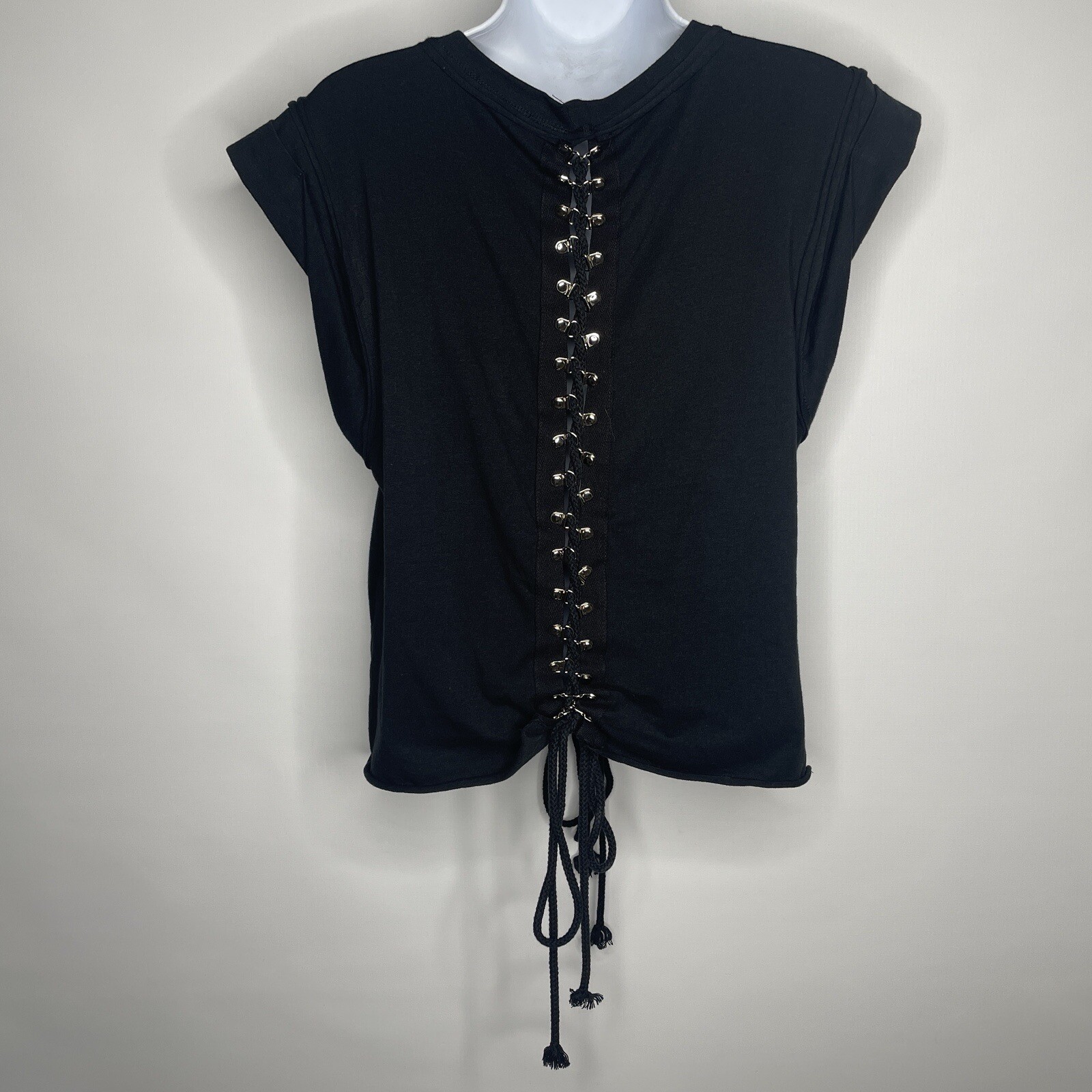 Jella Couture Jella C Black Corset Laced Cuffed Cut Off T-shirt Punk Goth Size S