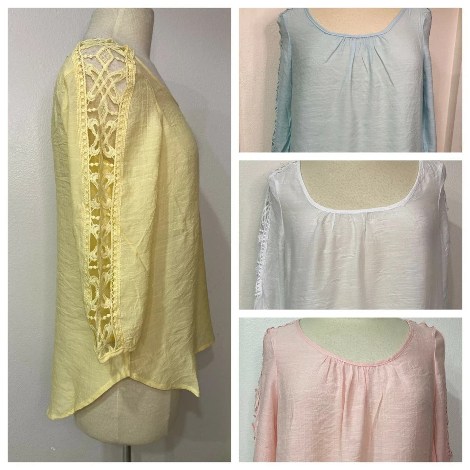 Unique Spectrum Gauzy Rayon Lace Cutout Sleeve Blouse XL White Coastal Boho NWT