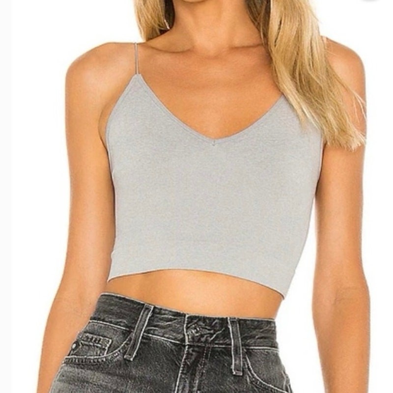 Free People Intimately Seamless Brami Tank Top XS/S Gray Elastic Strap Crop Cami