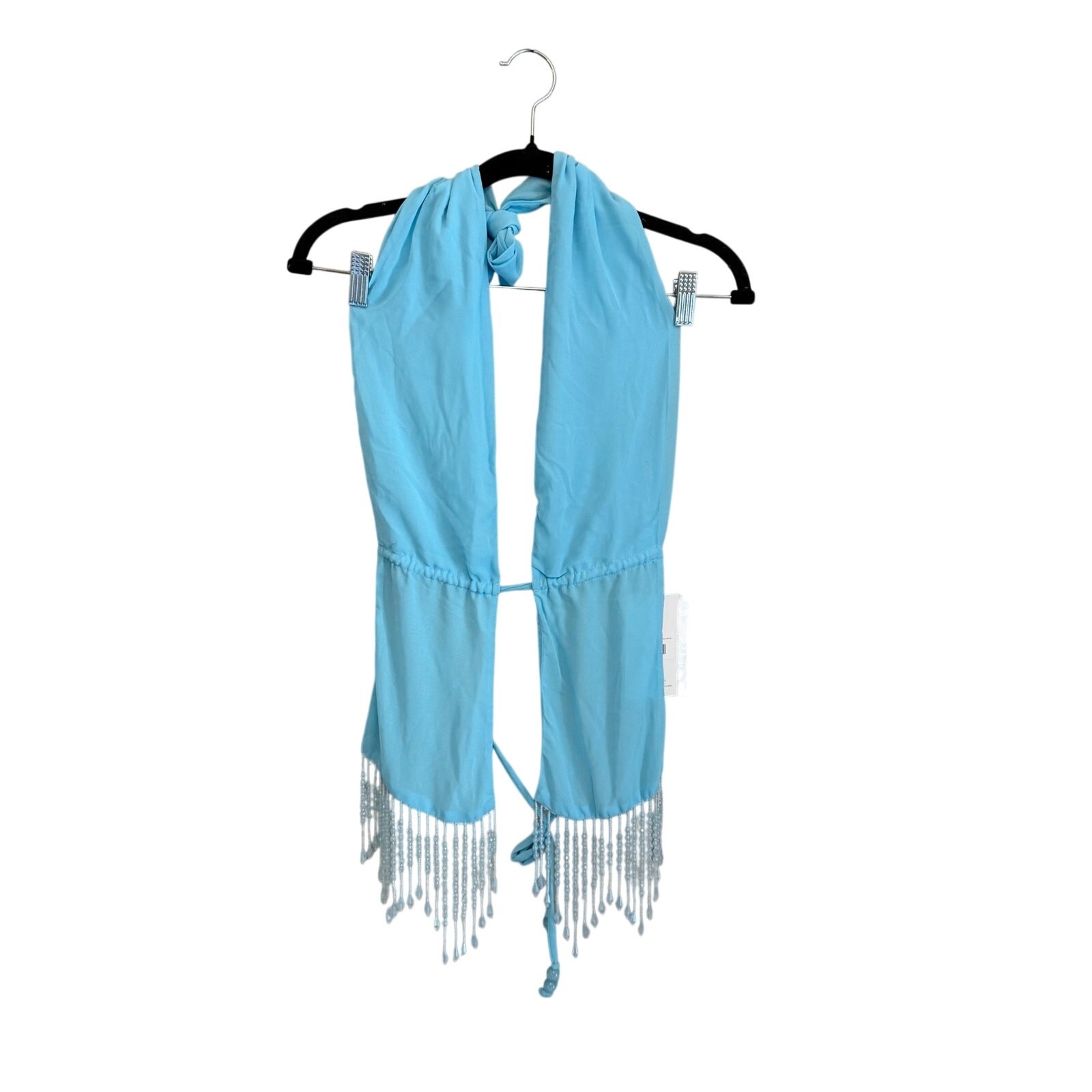 Outcast Almie Top Small Blue Beaded Fringe Festival Rave Beachy Resortwear NWT