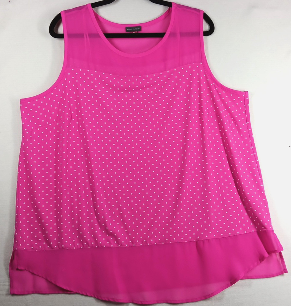 Vince Camuto Womens 2X Pink with White Polka-Dot cuello redondo Top Sleeveless