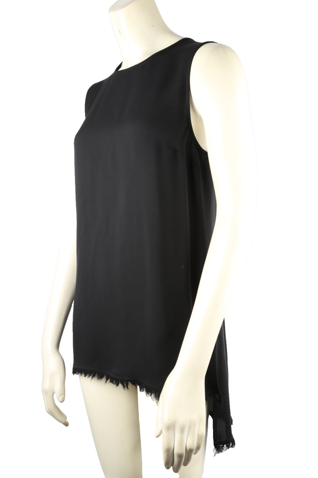 Theory Black 100% Silk Sleeveless Fringe Hem Tunic Blouse Minimalist Size S
