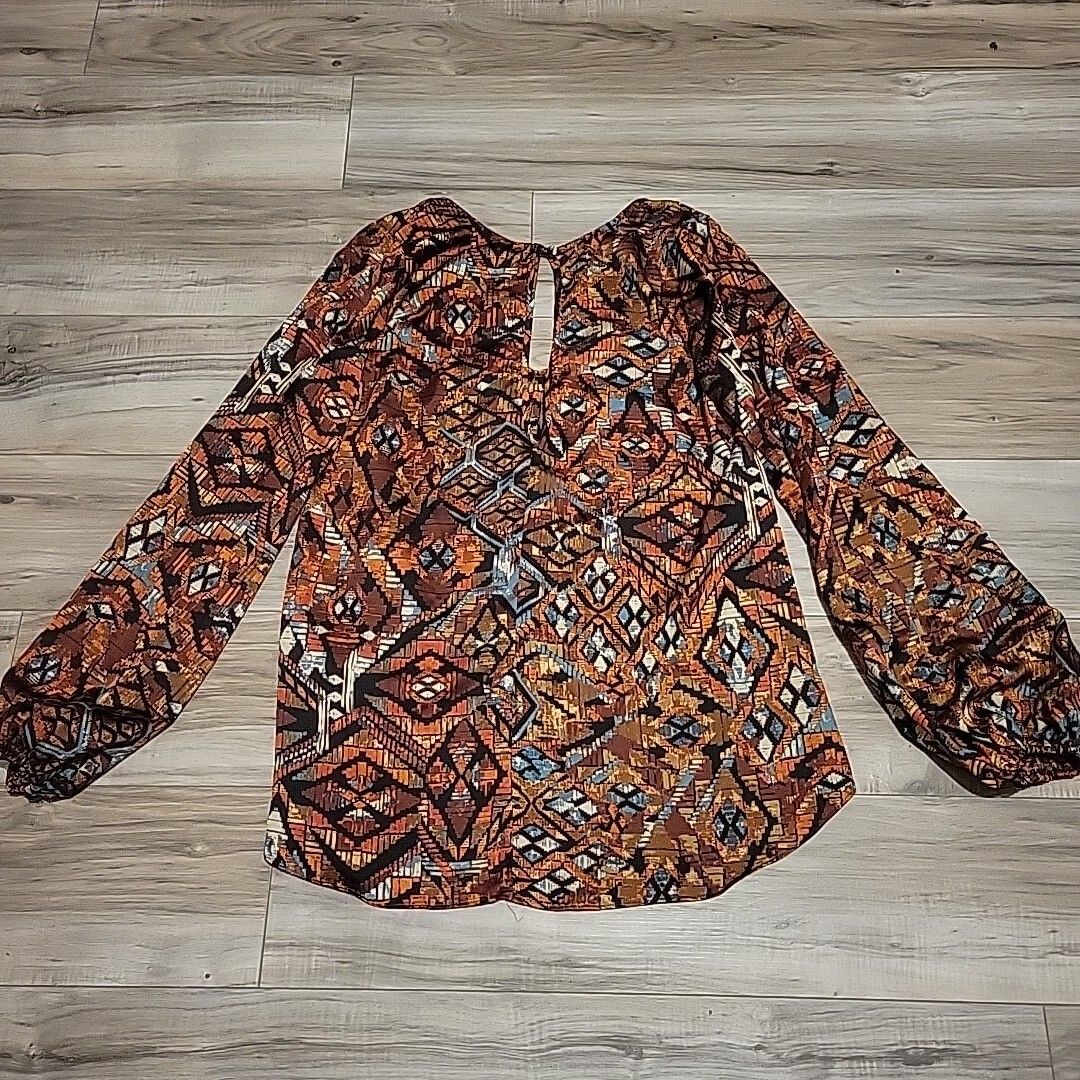 Show Me Your Mumu Top Womens Small Multi Color Bishop Long Sleeve Blouse VGT USA