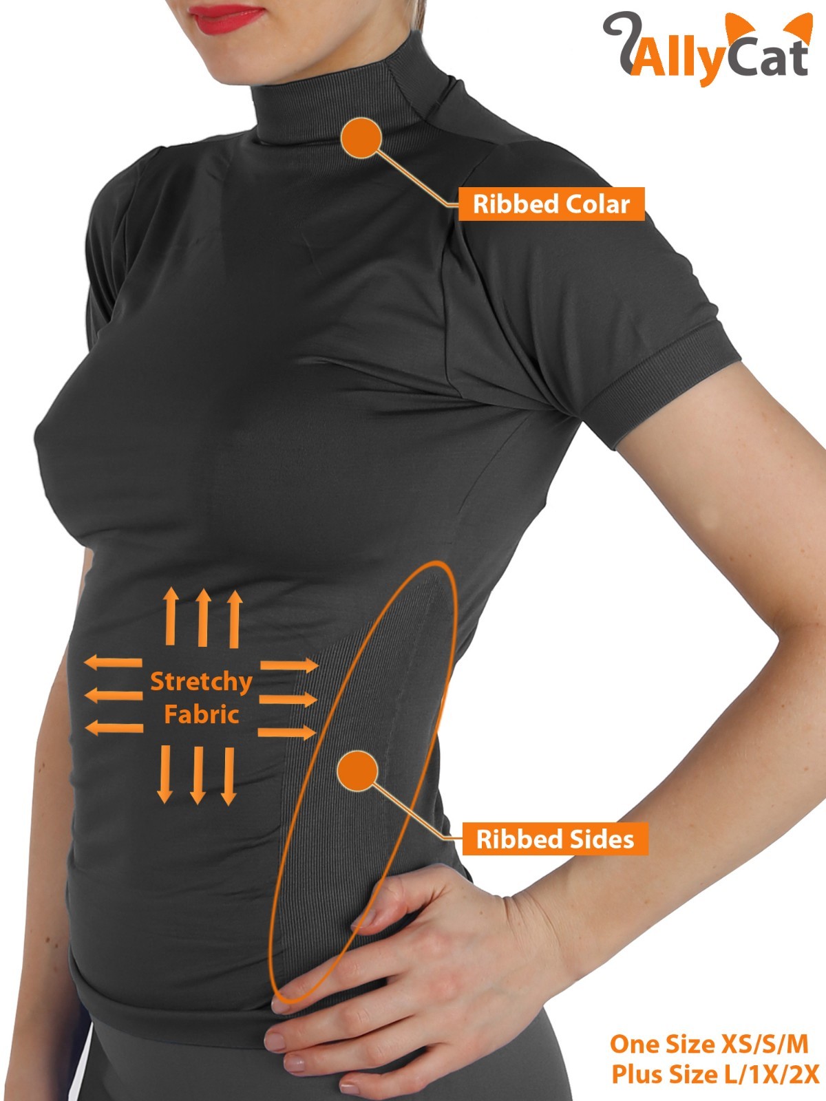 Women Short Sleeves Mock Neck Turtleneck Stretchy Side Ribbed Slim Fit Shirts
