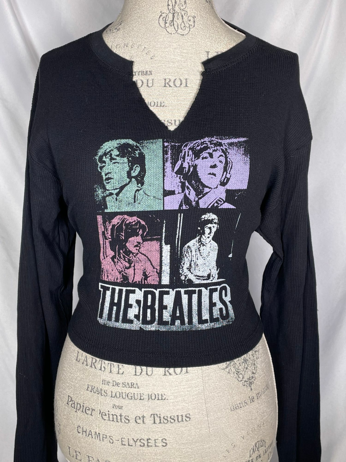 THE BEATLES Official Black John Paul George Ringo Women’s Thermal Top NWT