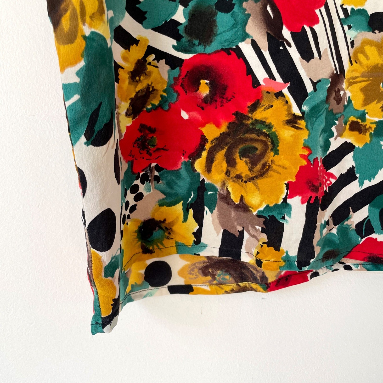 Vintage Floral Silk Blouse Top Medium Polka Dot Stripe Maximalist Dopamine