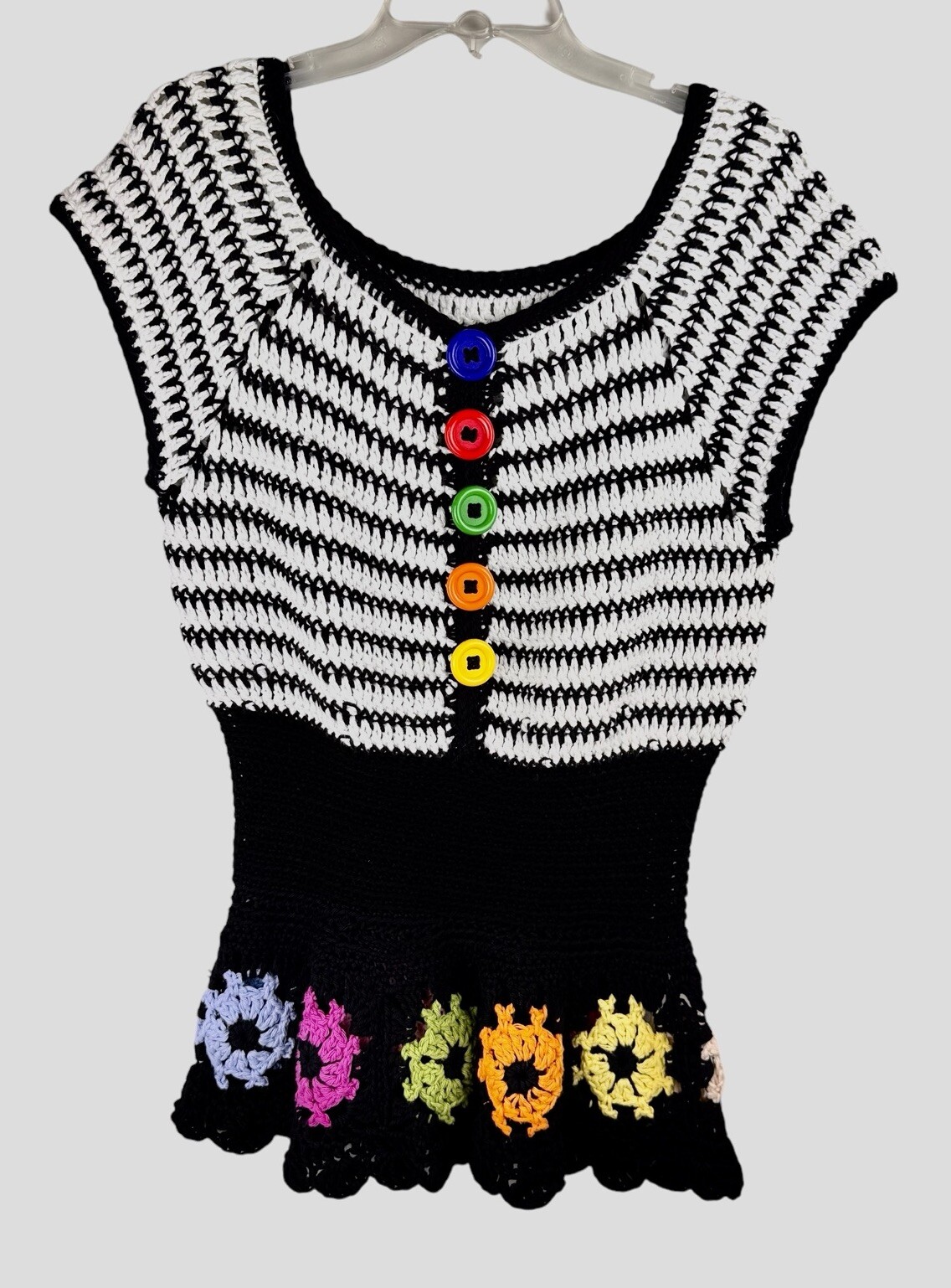 hand made blouse crochet For Women’s Size M/L Short Sleeve Colorful Boho Fairy
