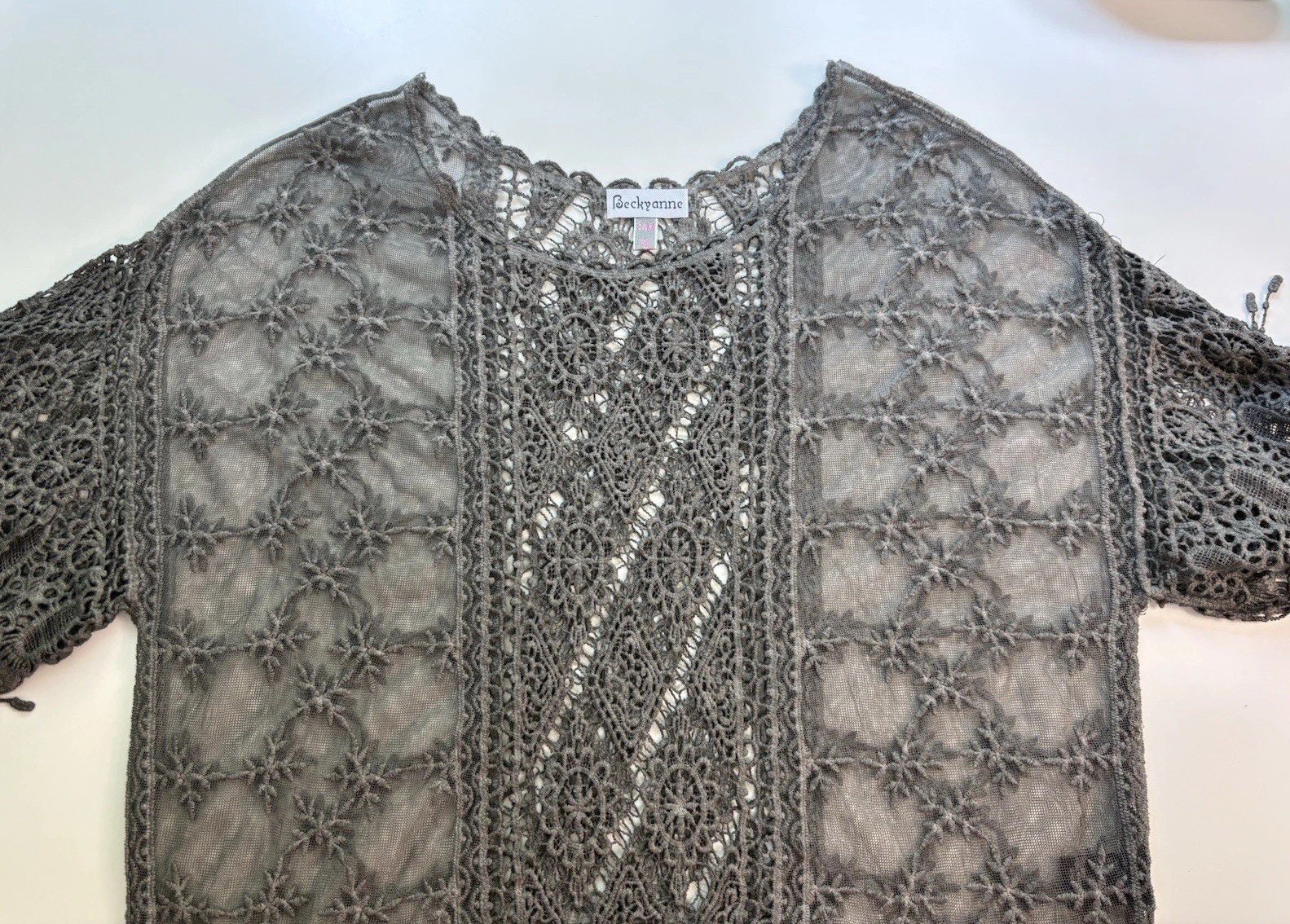 Beckyanne Women’s Tunic Top & Lace Topper Size S/M Turquoise Gray Boho Boutique