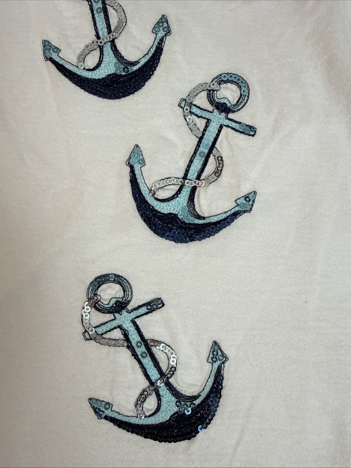 Anthony’s Resort Nautical Anchor Coastal Vacation Women’s Top Shirt Small Sequin