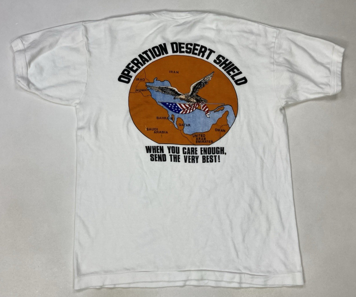 VINTAGE Operation Desert Shield Asu Bahrain MWR Graphic T-shirt Women Small 80s
