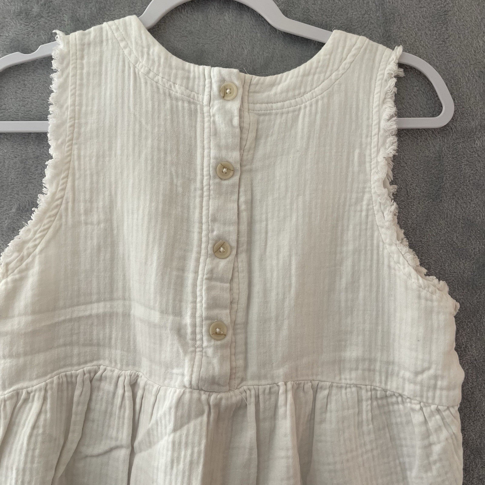 Altar’d State Sleeveless White Tank Shirt Frayed Raw Edge, Buttons,Size M, Boho
