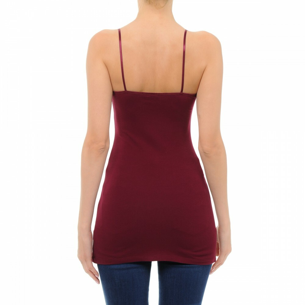 Long Tank Top Adjustable Spaghetti Bra Strap Layering Plain Cami S/M/L