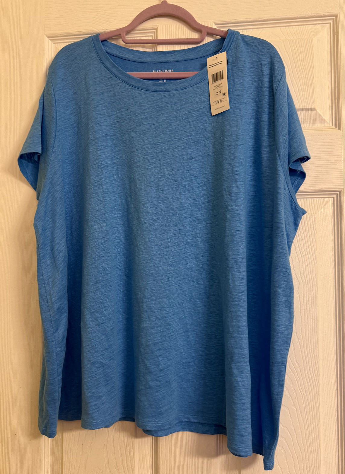 NWT $118 Eileen Fisher Azure Organic Linen Jersey Crew Neck Tee 1X
