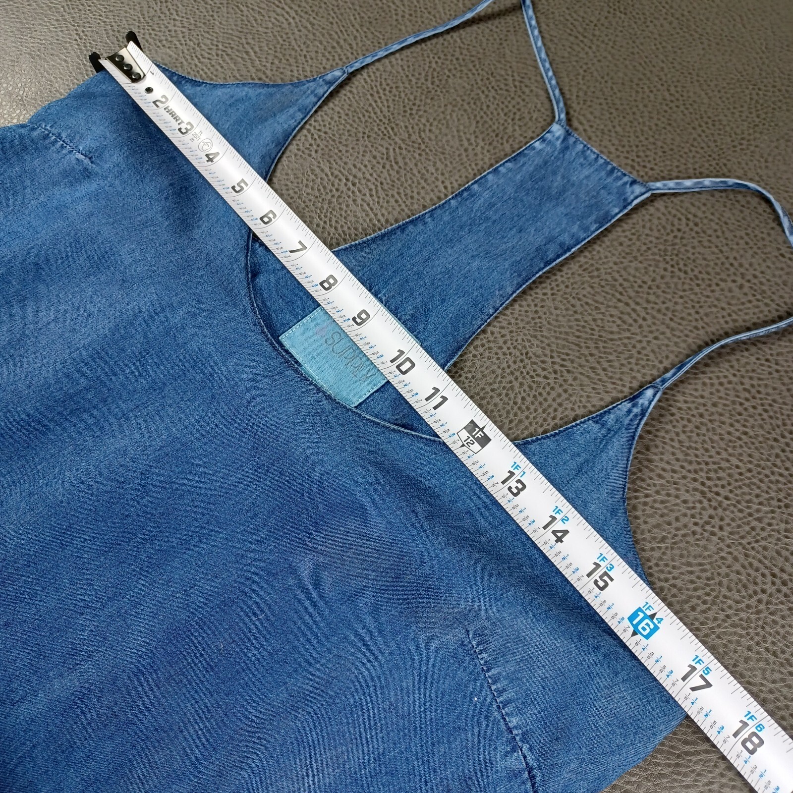 Thread & Supply Size Small Chambray Spaghetti Strap Top 100% Lyocell Blue Flowy