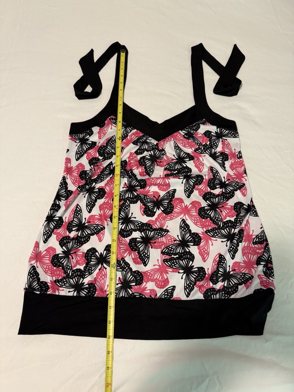 StudioY Women’s L Halter Top Adjustable Tie Crossover Butterfly Black Pink White