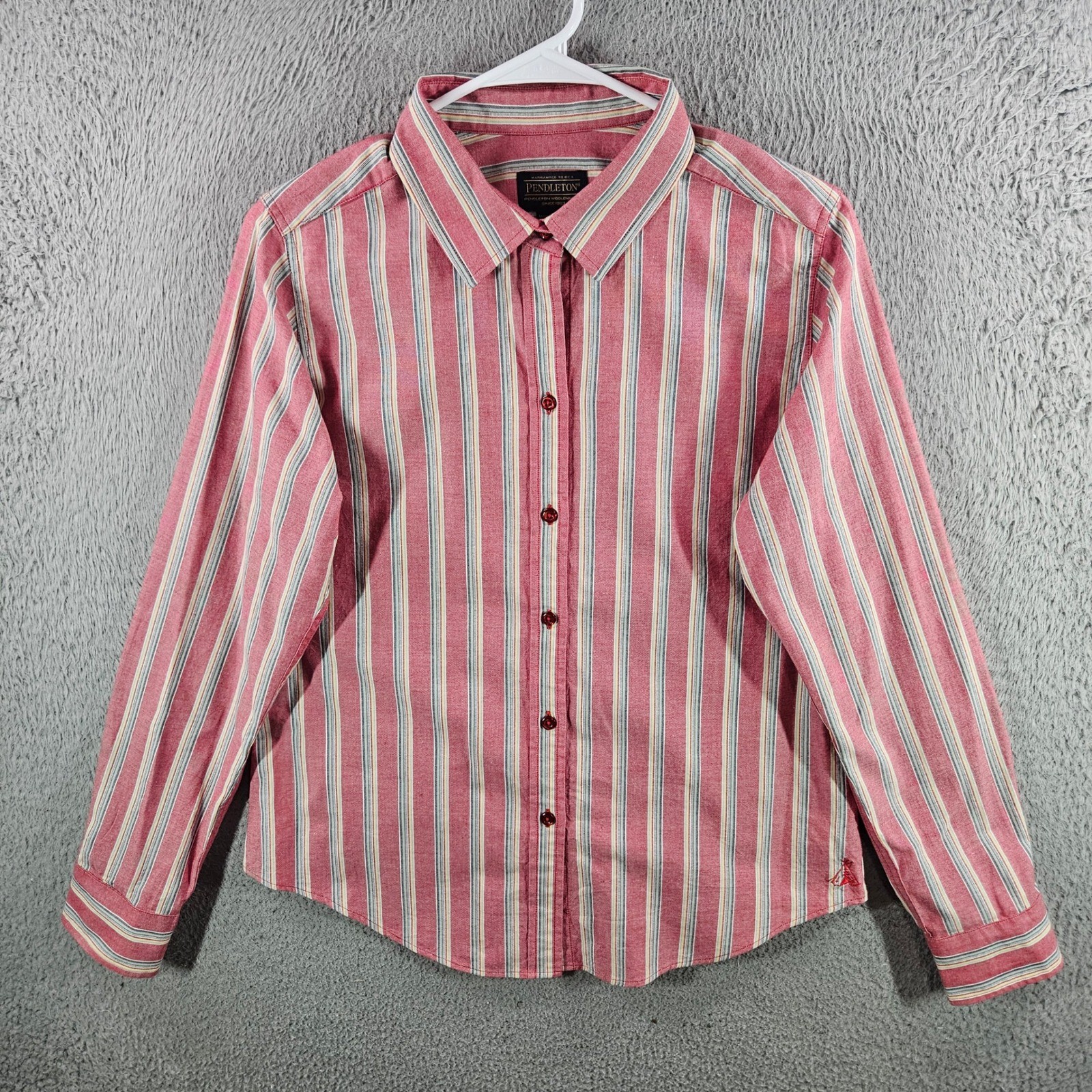 Pendleton Womens Red Multi Stripe Cotton Button Down Shirt Size M NEW NWOT