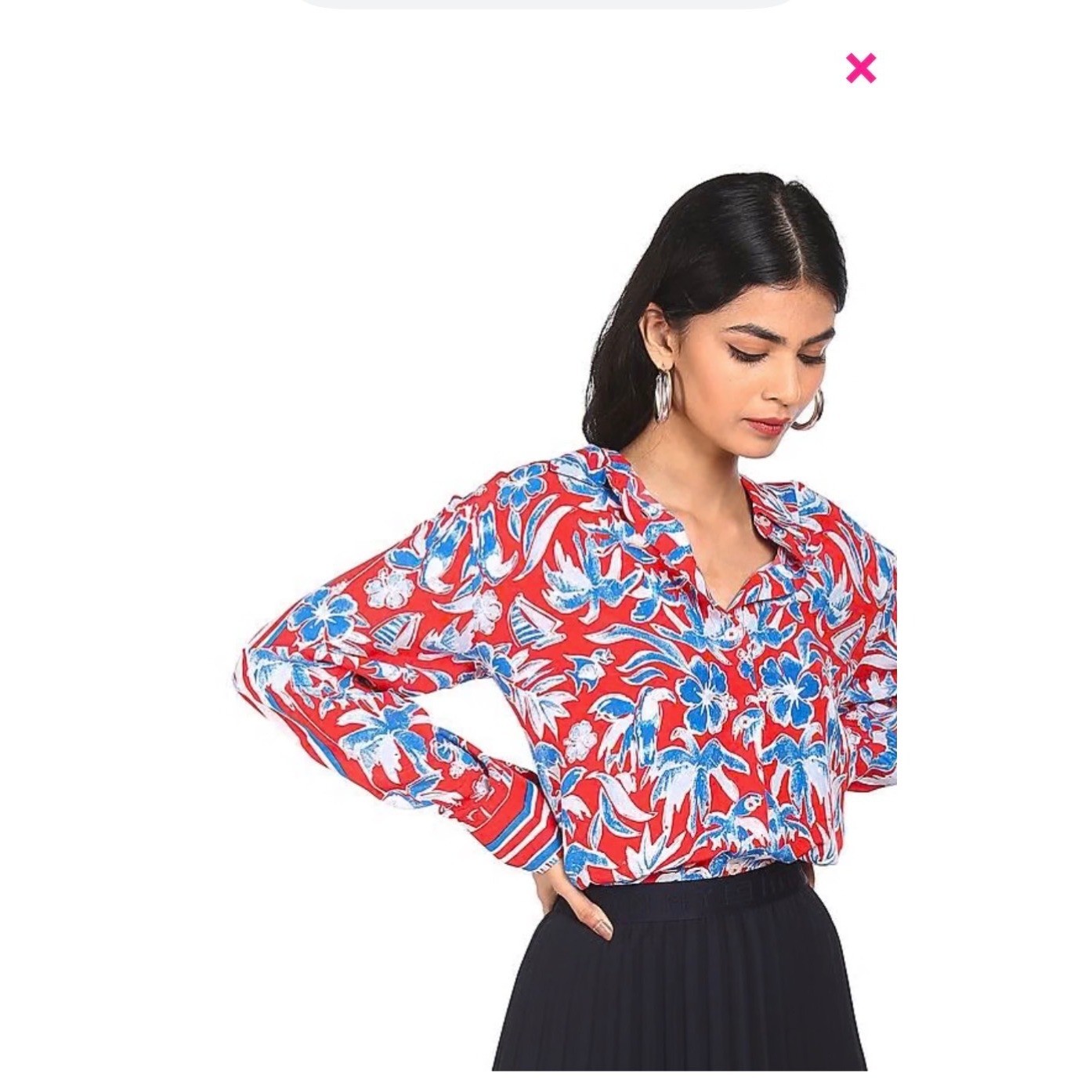 Tommy Hilfiger Button Down Tropical Floral Print, Womens Small Red Blue