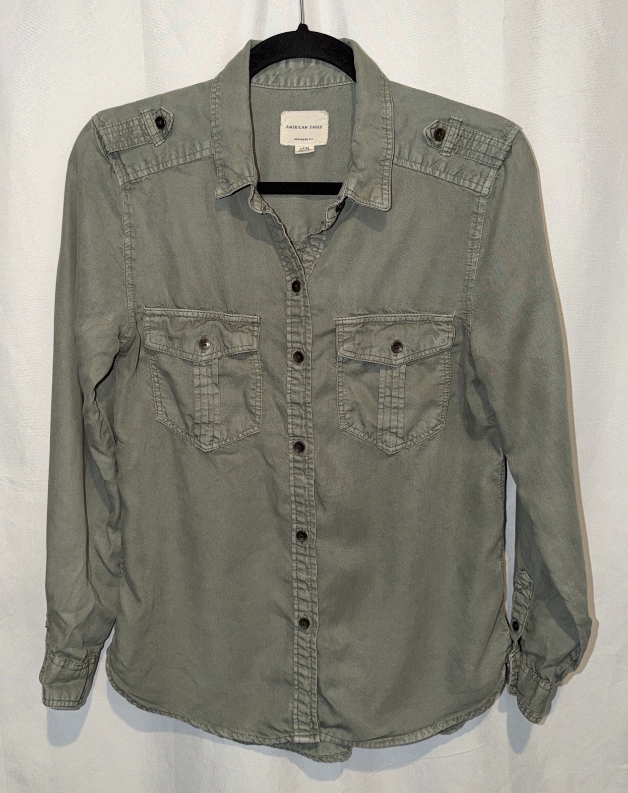 American Eagle Outfitters Button Up Shirt Tencel Green Boyfriend Fit Women’s S