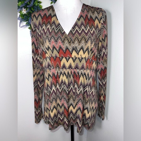Grace, NWT,autumn sparkle, L, glitter longsleeve, faux wrap pleated bodice tunic