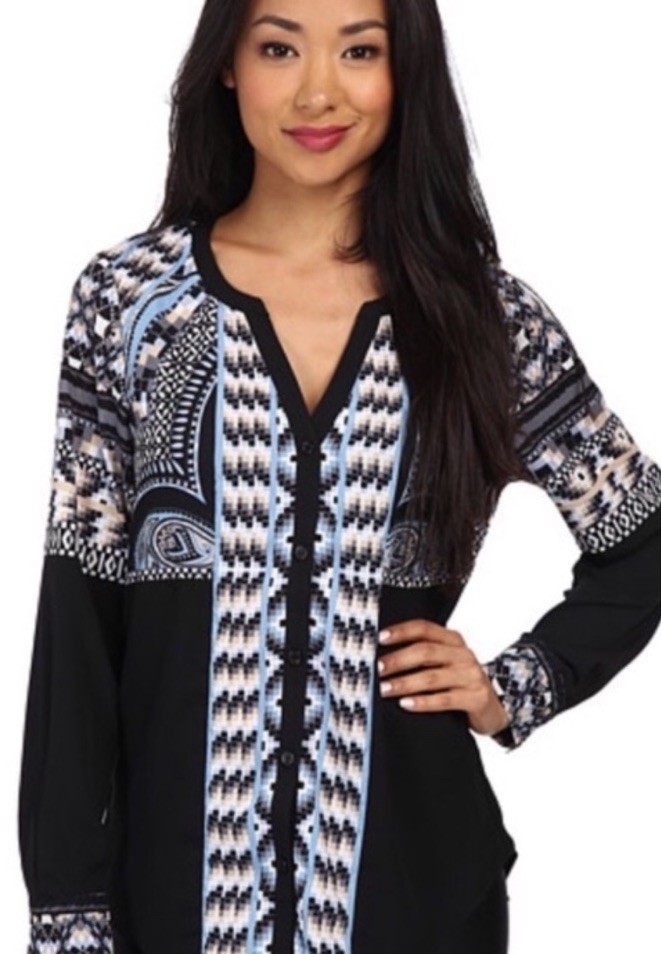 Hale Bob Exotic Line Button Down Blouse Sz Large