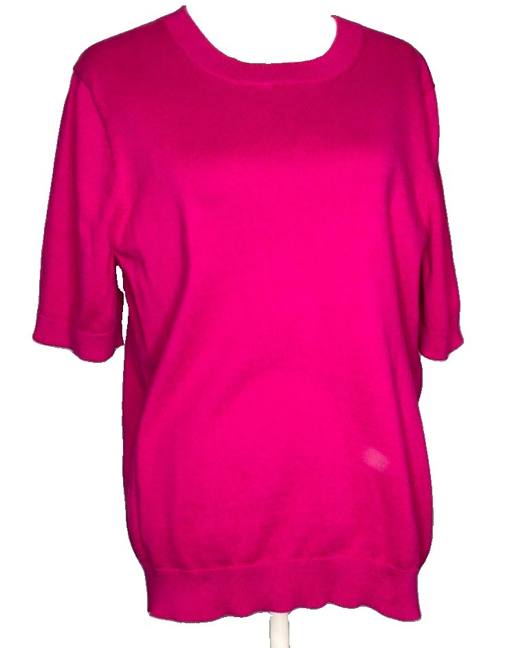 J.Crew 100% Cotton Sweater Tee Bright Fuchsia Short Sleeve Size L