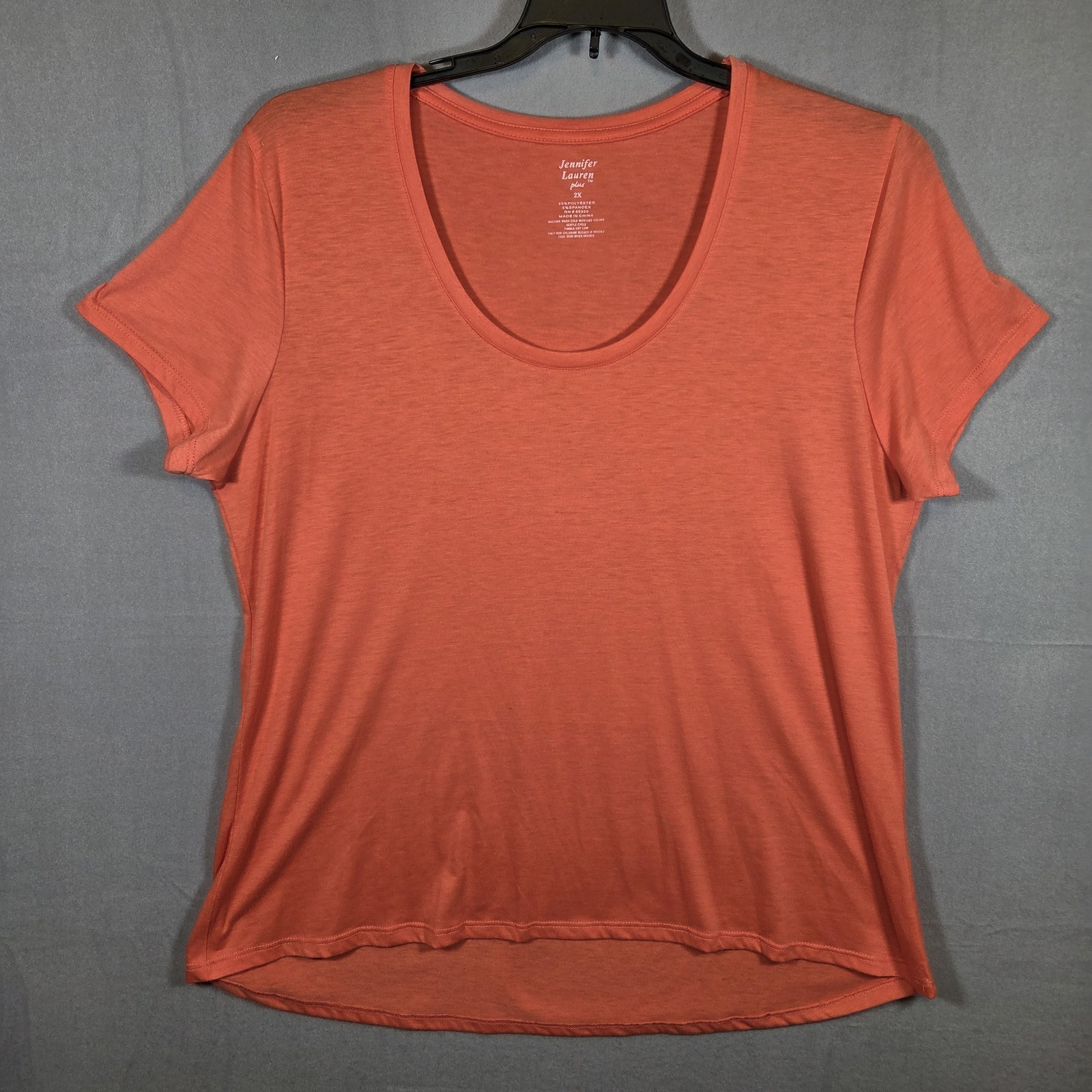 Jennifer Lauren Coral Short Sleeve Scoop Neck T-Shirt Top Stretch Size 2X Plus