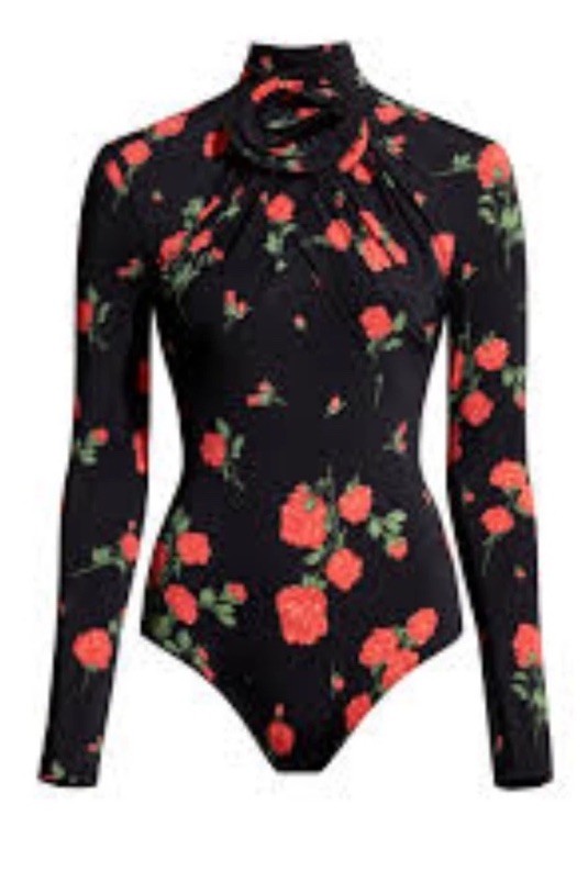 Magda Butrym x H&M Rose-Appliqued Wrapover Body Black / Red Floral – Size XXL