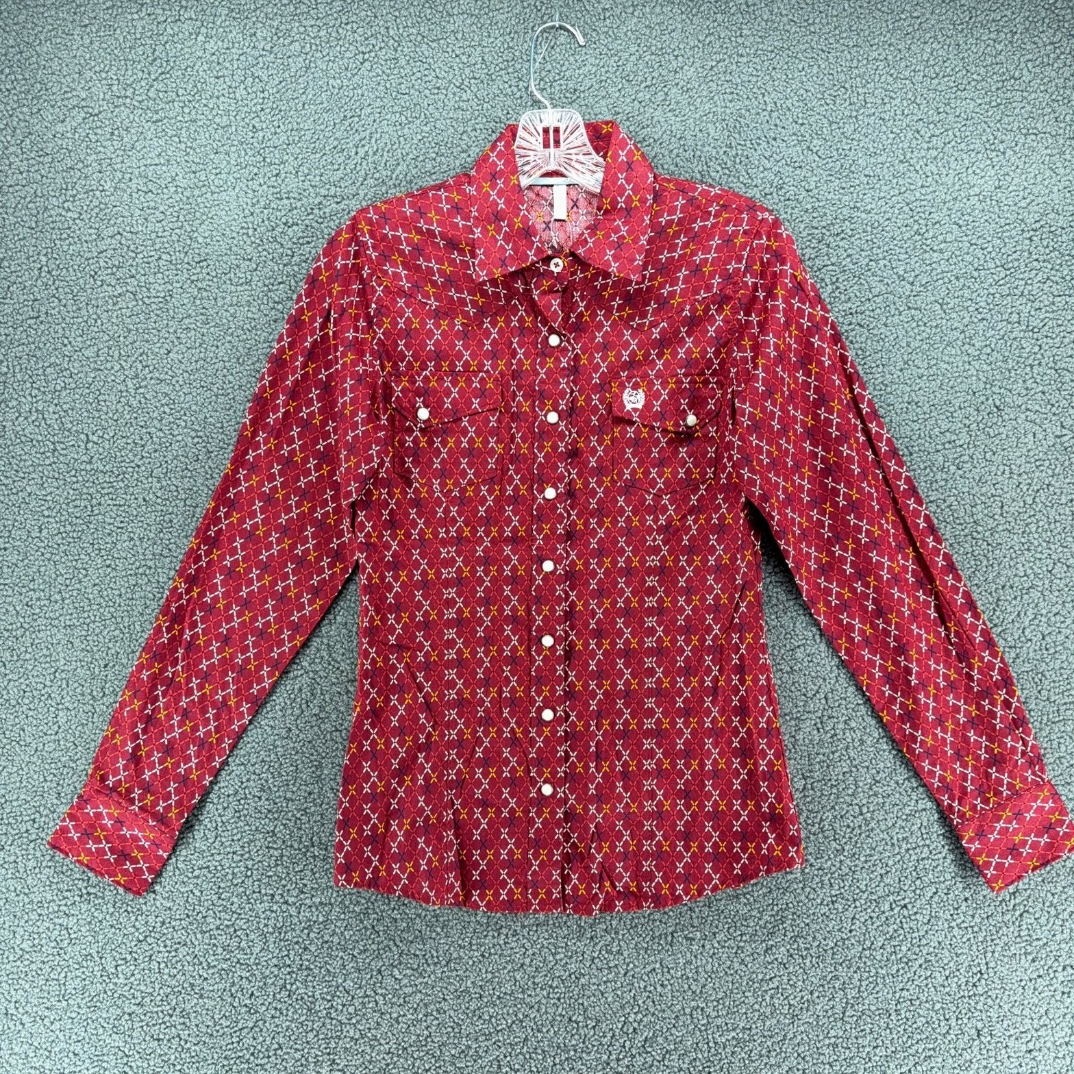 New Cinch Shirt Womens XS Red Patterned Print Snap Up Western Long Sleeve NWT