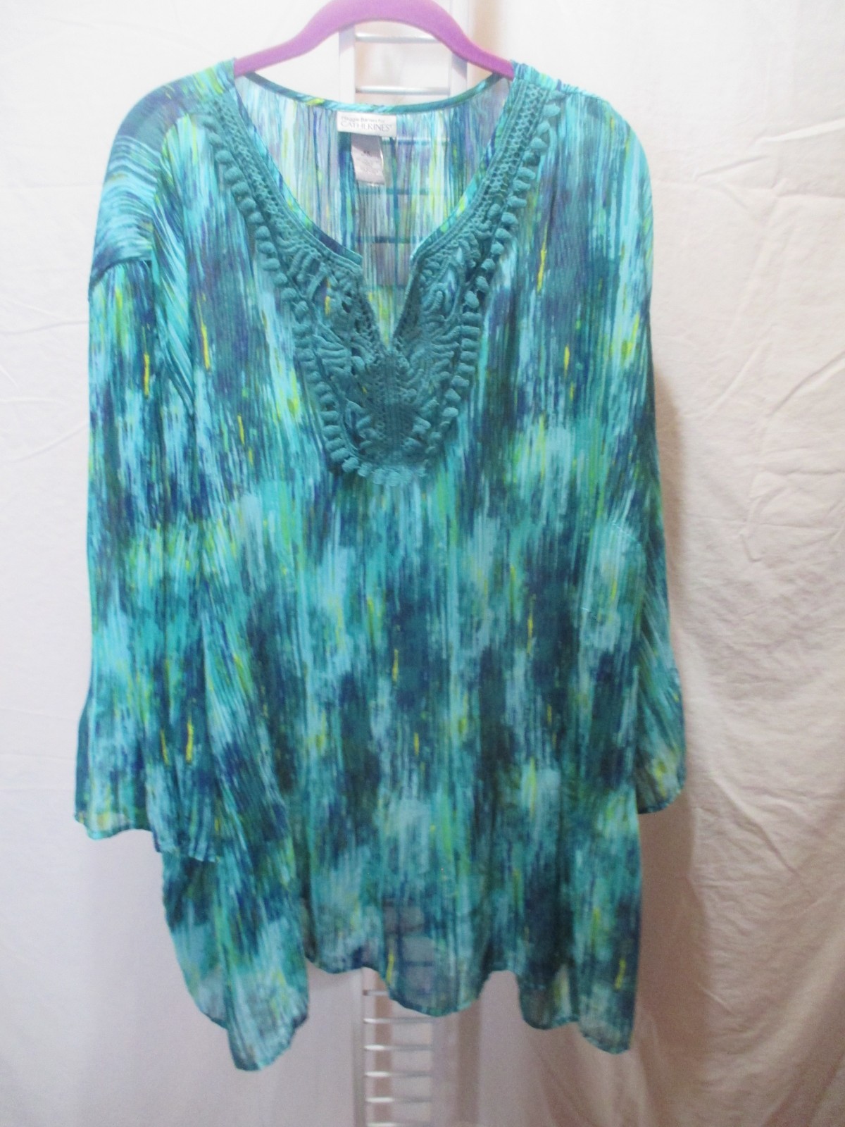 NWOT CATHERINES 4X Blue Print Crinkle Shirt Tunic
