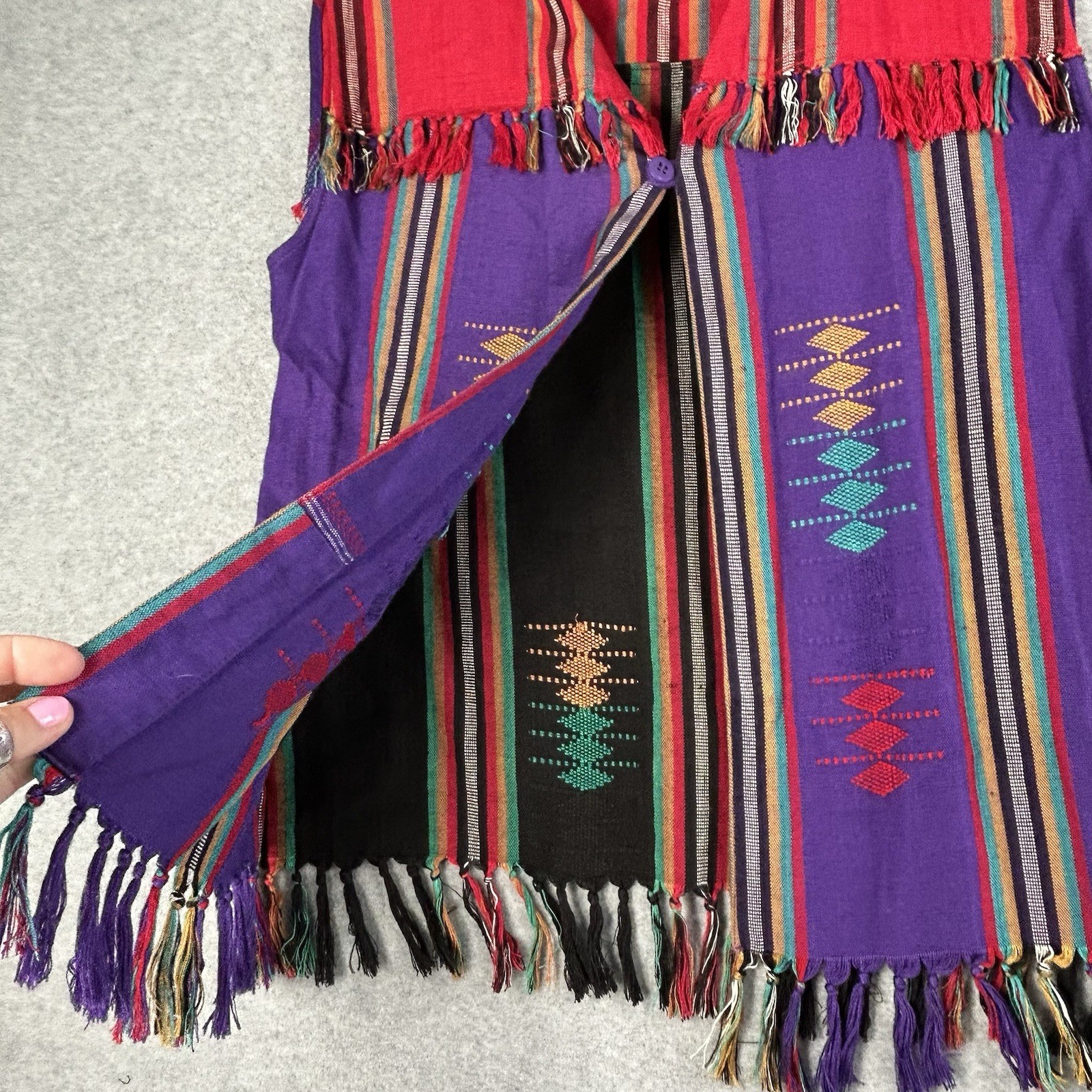 VTG 90s Raiment Fashions Sleeveless Vest Fringe Purple Embroidered Boho Festival