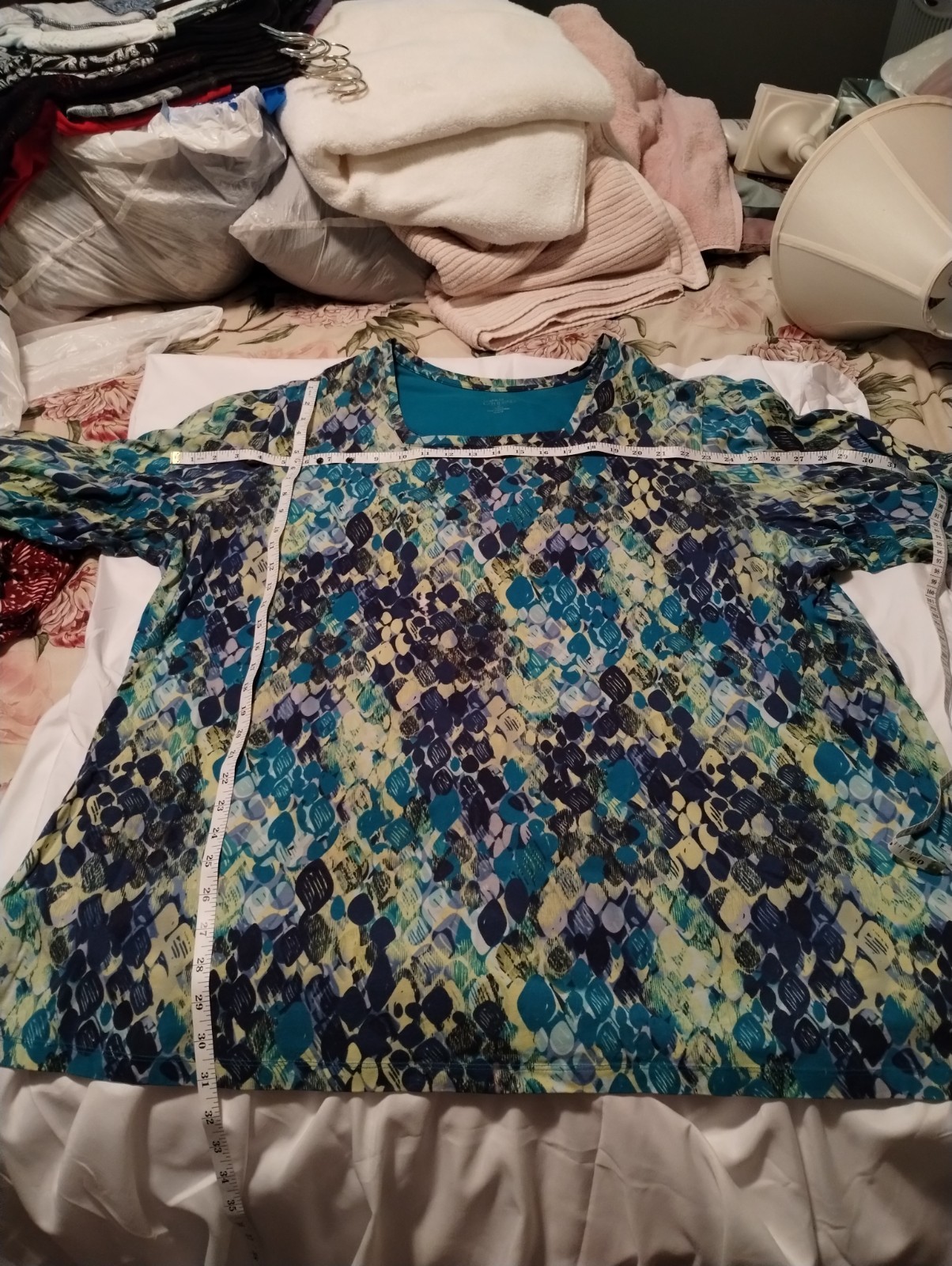 Catherine’s Tunic Blouse Blue/Green Print 4xl 3/4 Length Sleeves Used-good Shape