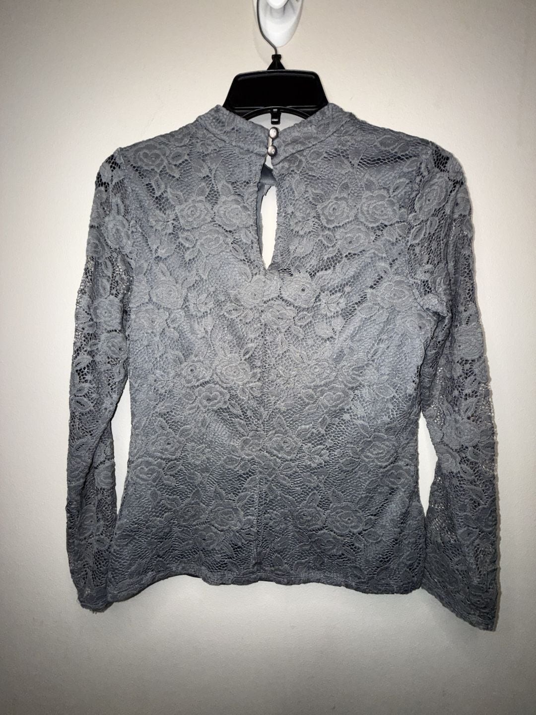 Venus Grey Floral Lace Keyhole Mock Neck Long Sleeve Top