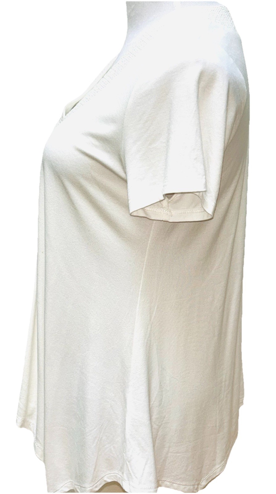 Adrianna Papell V Neck Top White Eyelet Knit Lined Handkerchief Hem Medium