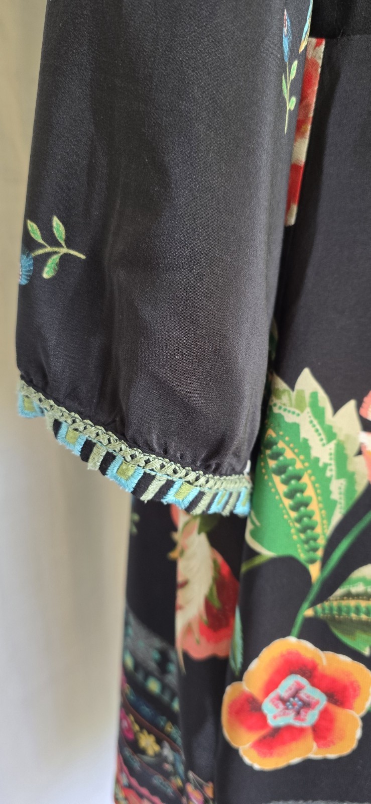 Biya by Johnny Was Lemona Black Embroidered Shift Dress Boho Floral Size S