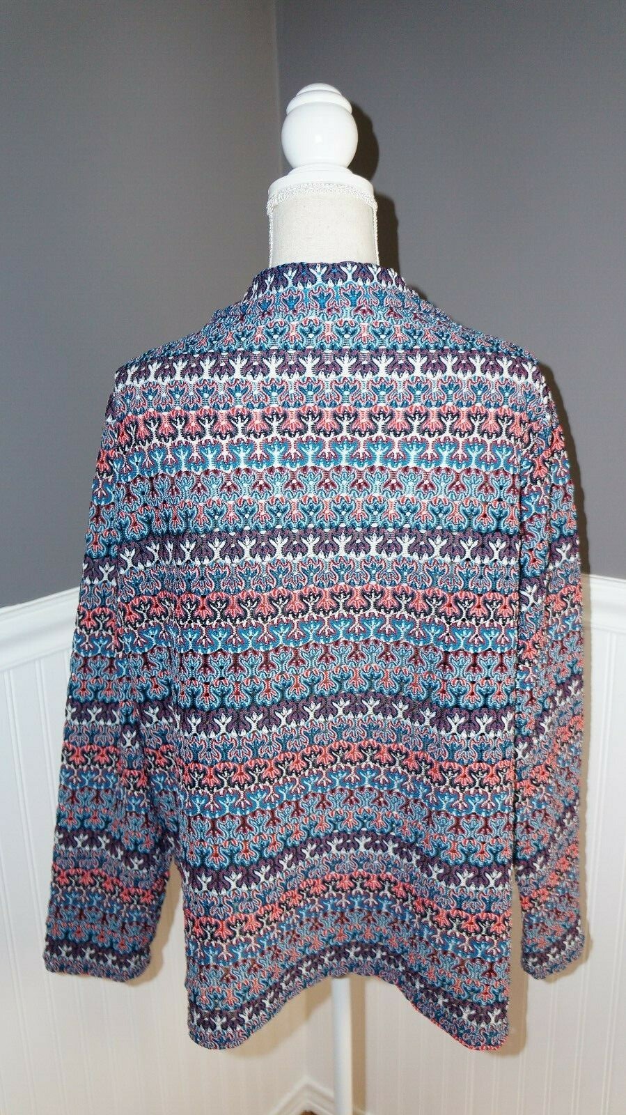 Womens Multicolored Button Down Sheer Blouse Long Sleeve Shirt Sz 6.5 Hand Made