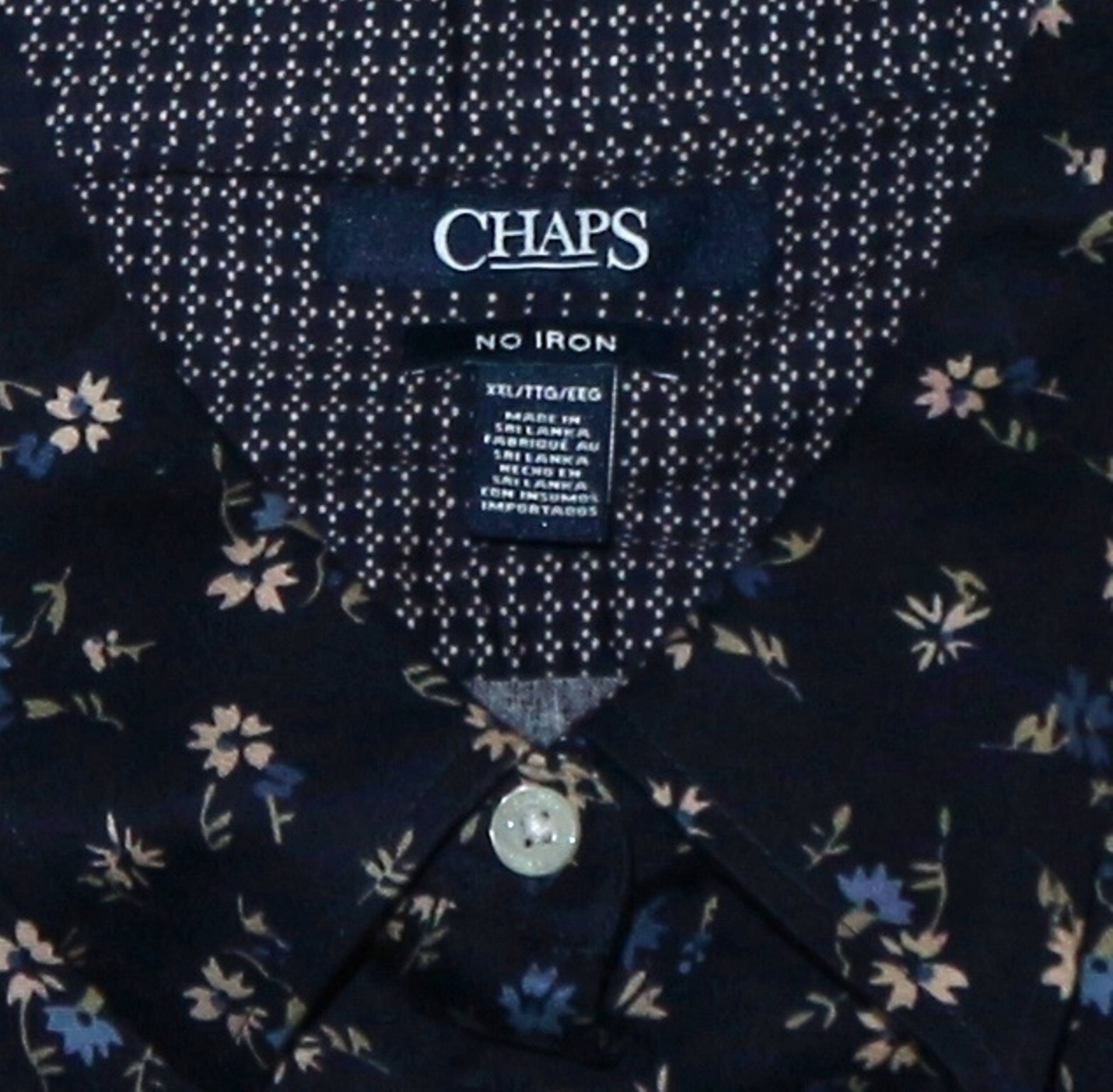 CHAPS No Iron Navy Floral Cotton Blse 48 In Chest 28 In Long Sz XXL EXC