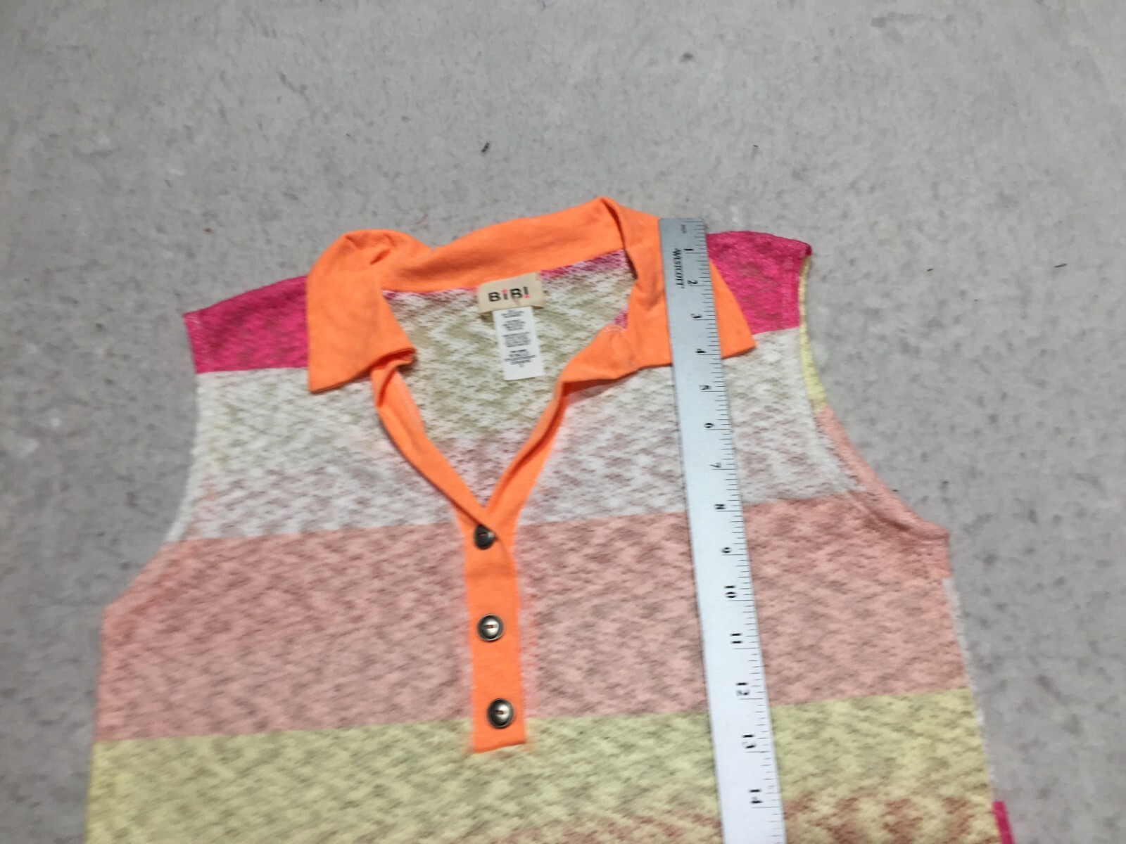 NWOT Bibi Tank Top Womens S White Pink Yellow Striped Collared Neck Buttons