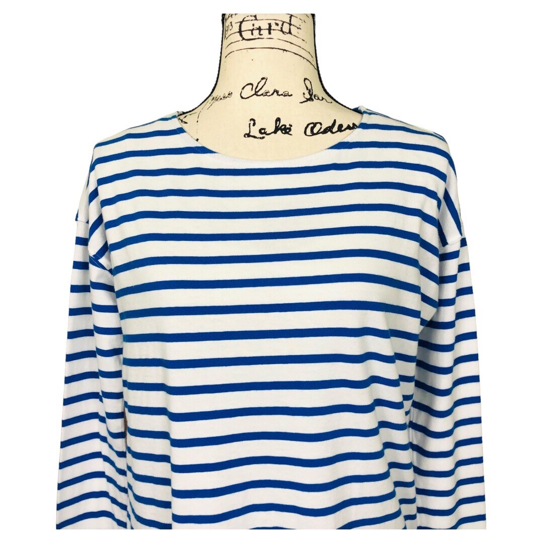 Current Elliott Stripe Long Sleeve Tee Size 0 Medium Blue White Knit Cotton