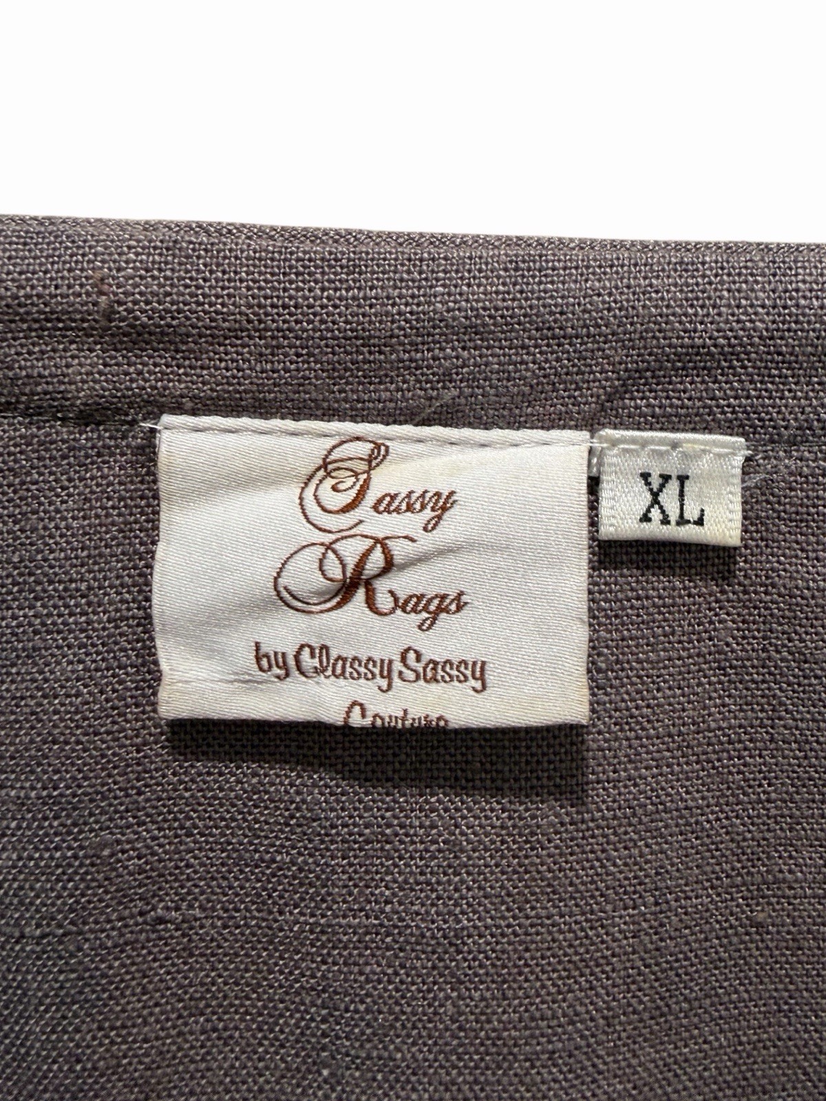 Sassy Rags Taupe Gray Ruffled Linen Tunic Top – Lagenlook, Boho – Extra Large