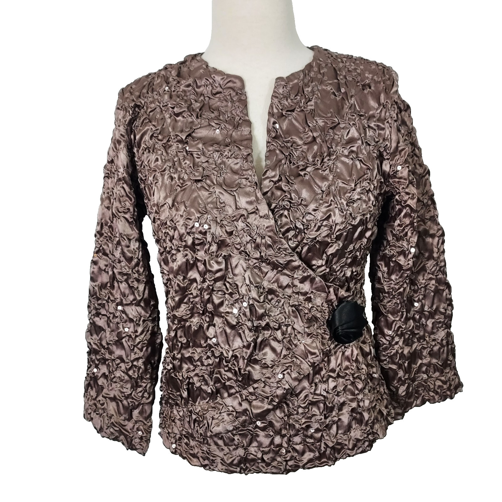 Cachet Evening Wear Top Sequin Faux Wrap Party Formal Women Size Small Brown