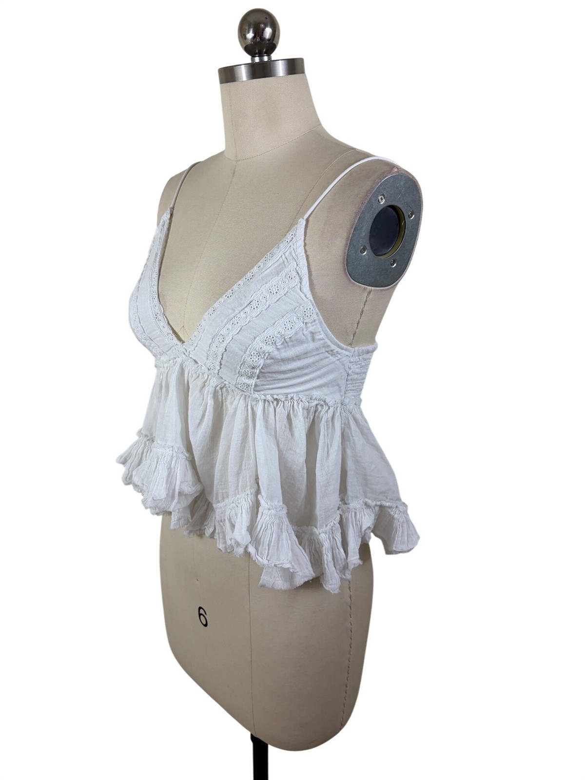 We Together Y2K Boho-Chic Babydoll Tiered Gauzy Crop Cami Top Small White Fairy