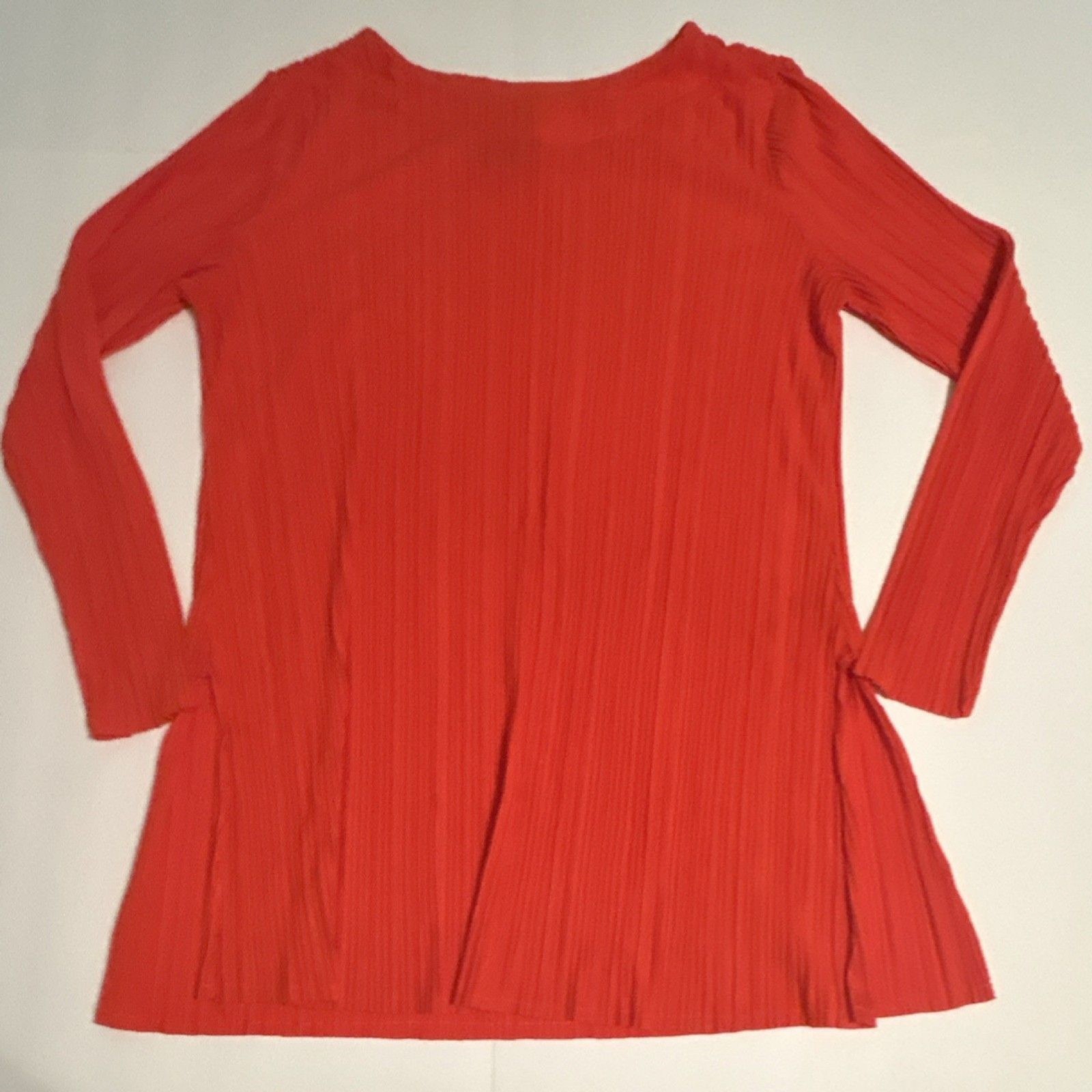 Scoop Women’s Small Orange Crinkle Knit Pleated Tunic Top – Round Neck