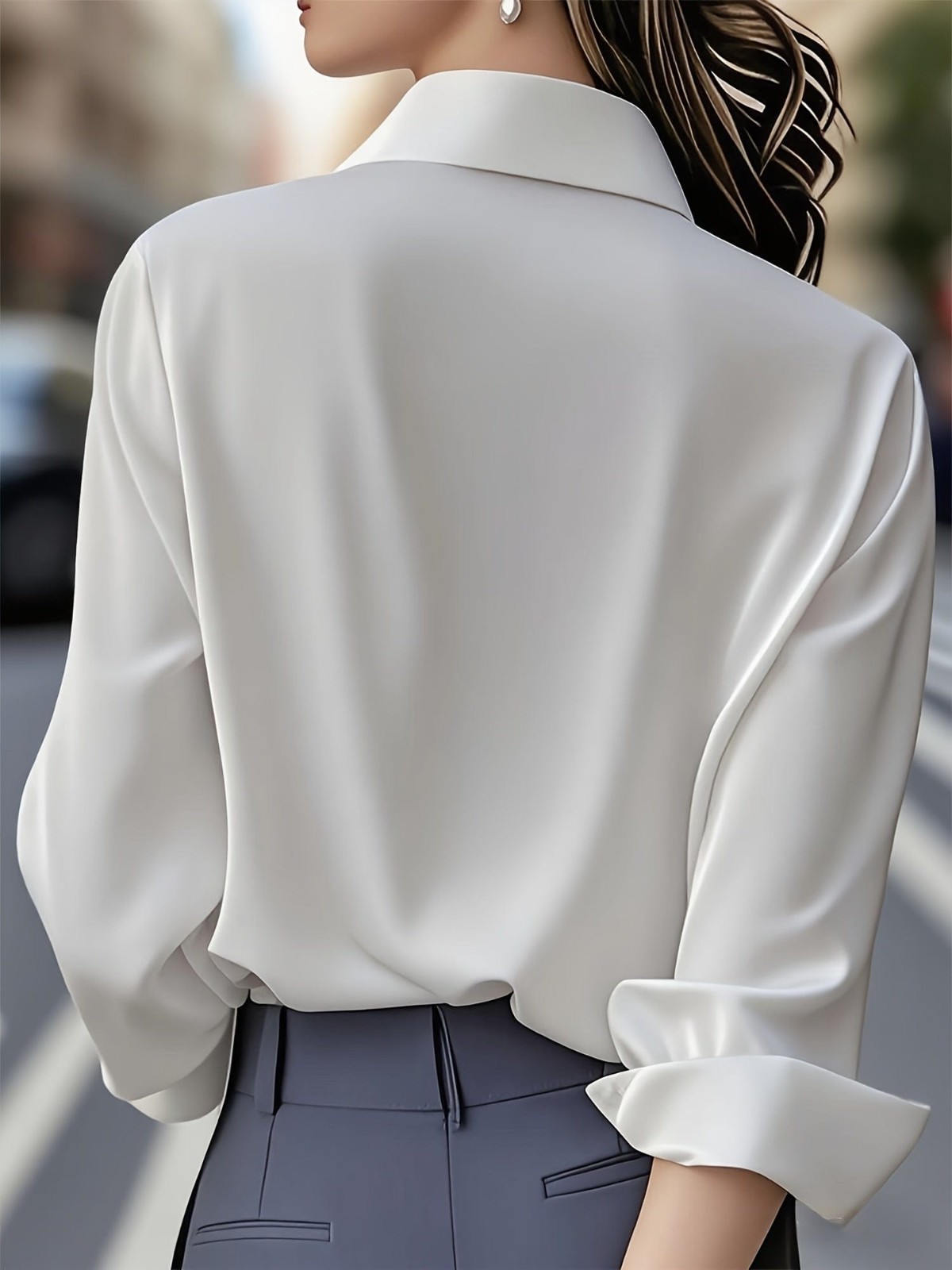 Women’s French Style Button Down Shirt Long Sleeve Lapel Blouse Work Top