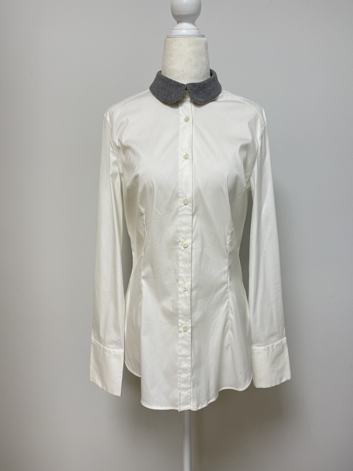 BRUNELLO CUCINELLI NWT Women’s Blouse Shirt Top Removable Collar White Size L