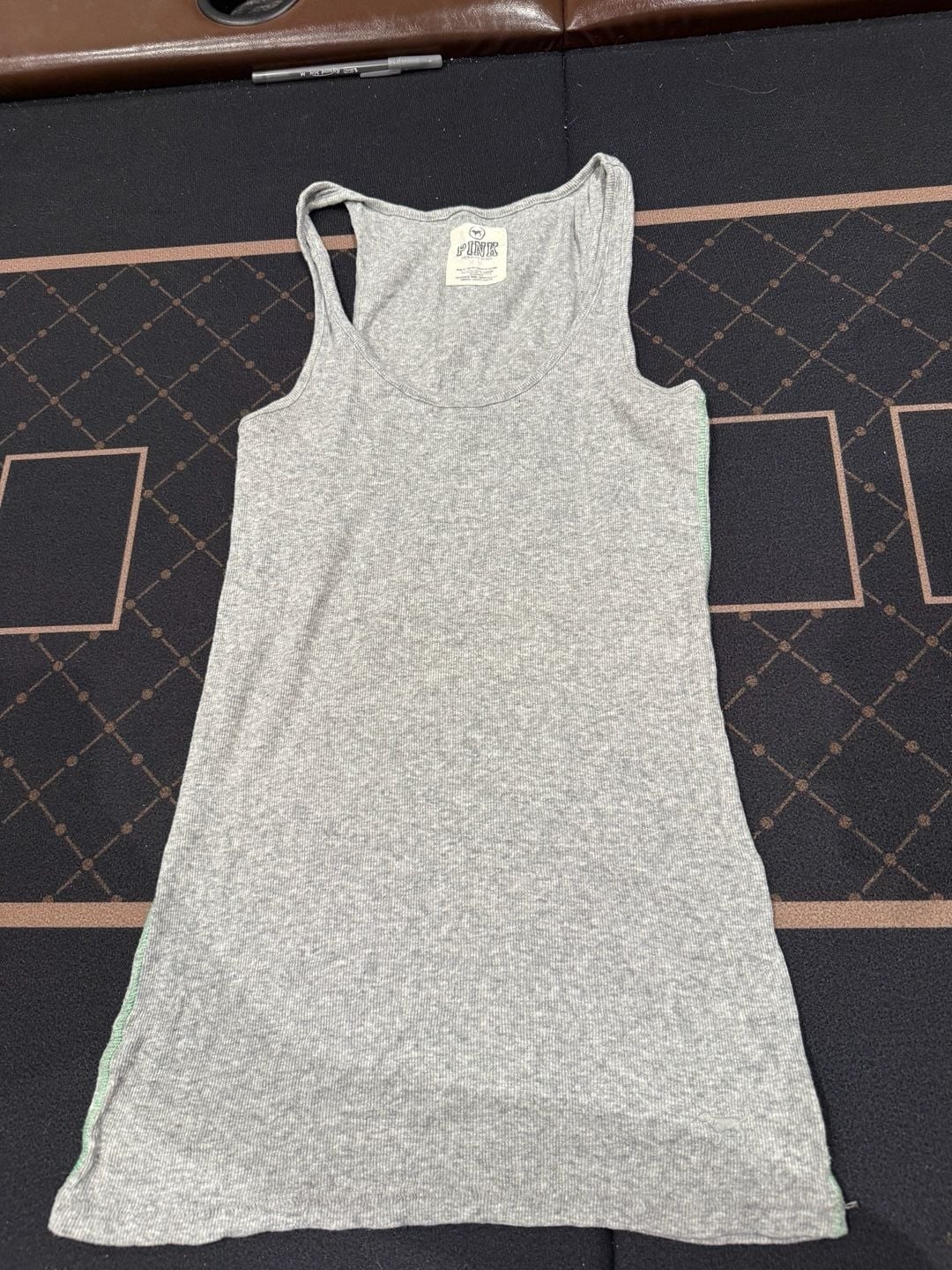 PINK Victoria’s Secret Grey Ribbed Racerback Tank Top with Contrast Stitching